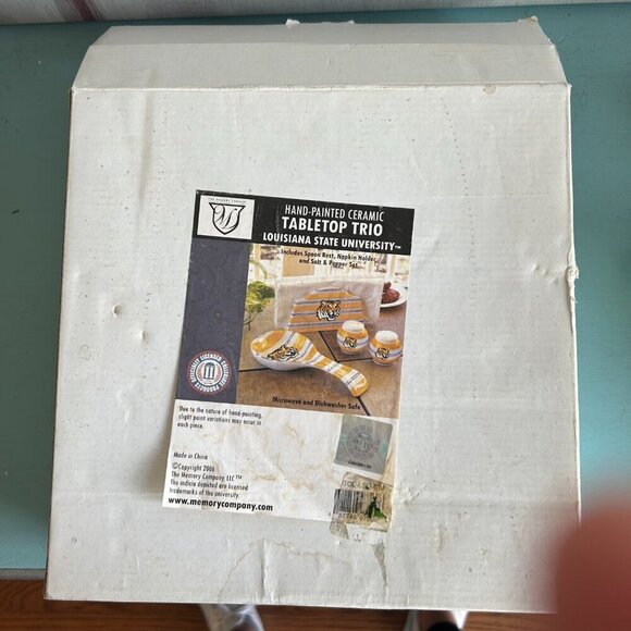 LSU Ceramic Tabletop Trio Y2K Geaux Tigers Tableware Tailgating Salt and Pepper - Picture 10 of 11